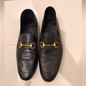 Gucci Black Leather Loafers with Gold Horsebit